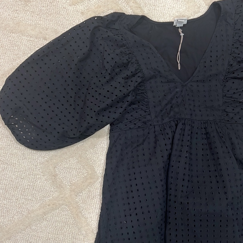 Black Eyelet Dress w/ Balloon Sleeves